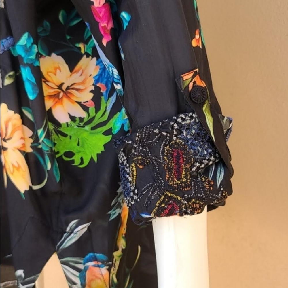JOHNNY WAS BIYA ANTHRO Veda Embroidered Silk Blouse S M L Shirt Peasant Top Boho - Picture 11 of 15